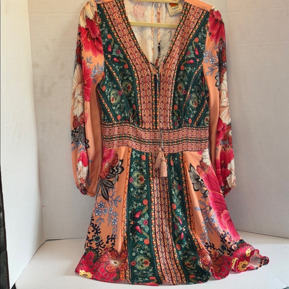 FARM RIO FOR ANTHROPOLOGY TOPANGA BOHO HIPPIE MINI MULTICOLORED FLORAL DRESS SM - Picture 5 of 14